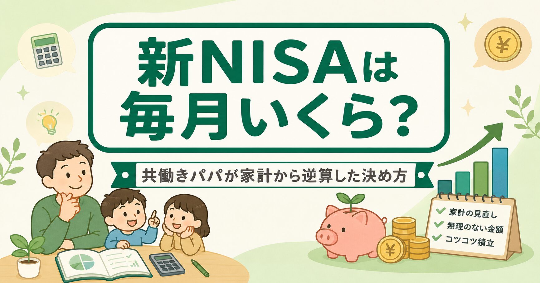新NISAは毎月いくら？共働きパパが家計から逆算して積立額を決める方法を紹介するアイキャッチ画像