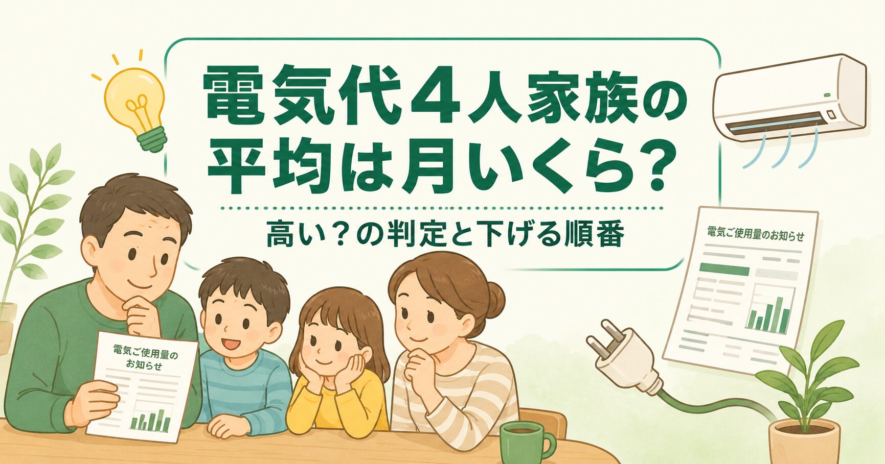 電気代4人家族の平均は月いくら？高い？の判定と下げる順番
