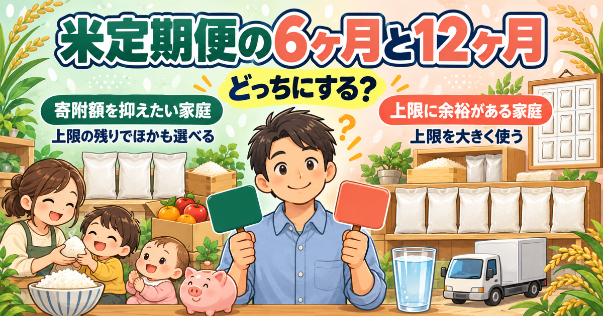 ふるさと納税の米定期便は6ヶ月と12ヶ月どっち？寄附額を抑えたい家庭と上限に余裕がある家庭の違い